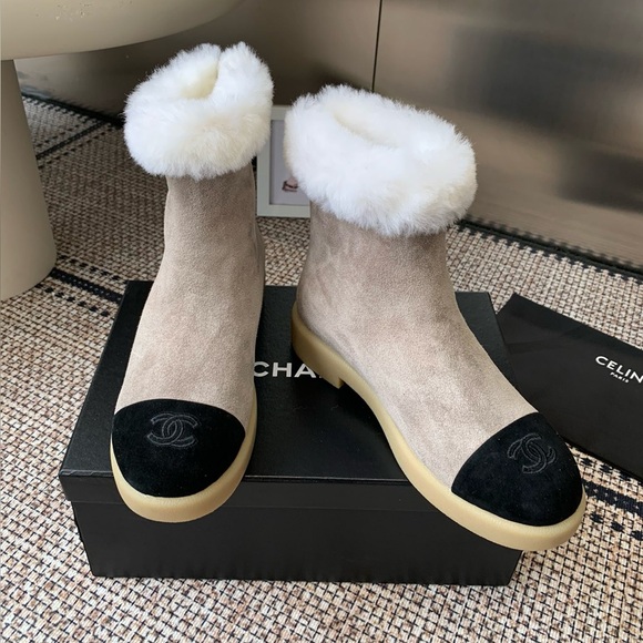 Chanel Color Blocked Plush Ankle Boots - Picture 2 of 9